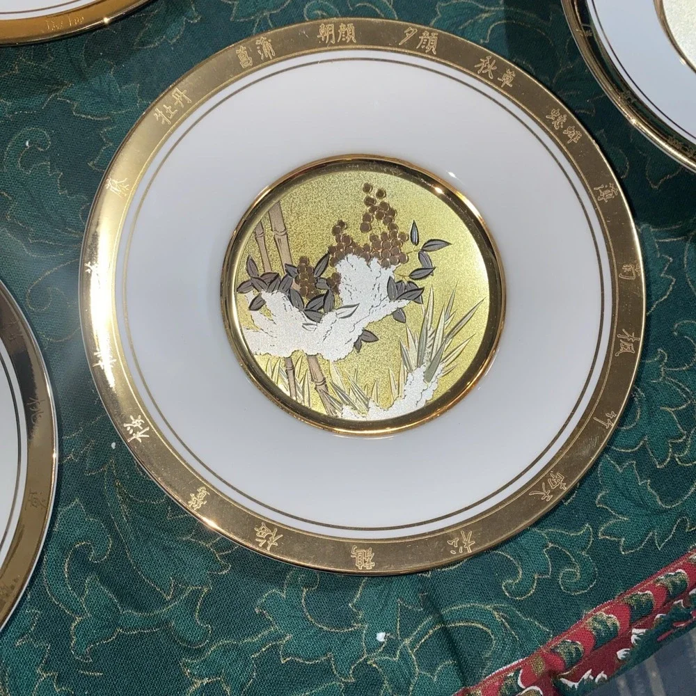 Japanese Floral Calendar Collection Chokin Plates New Year's Day-Set Of 11 W/COA